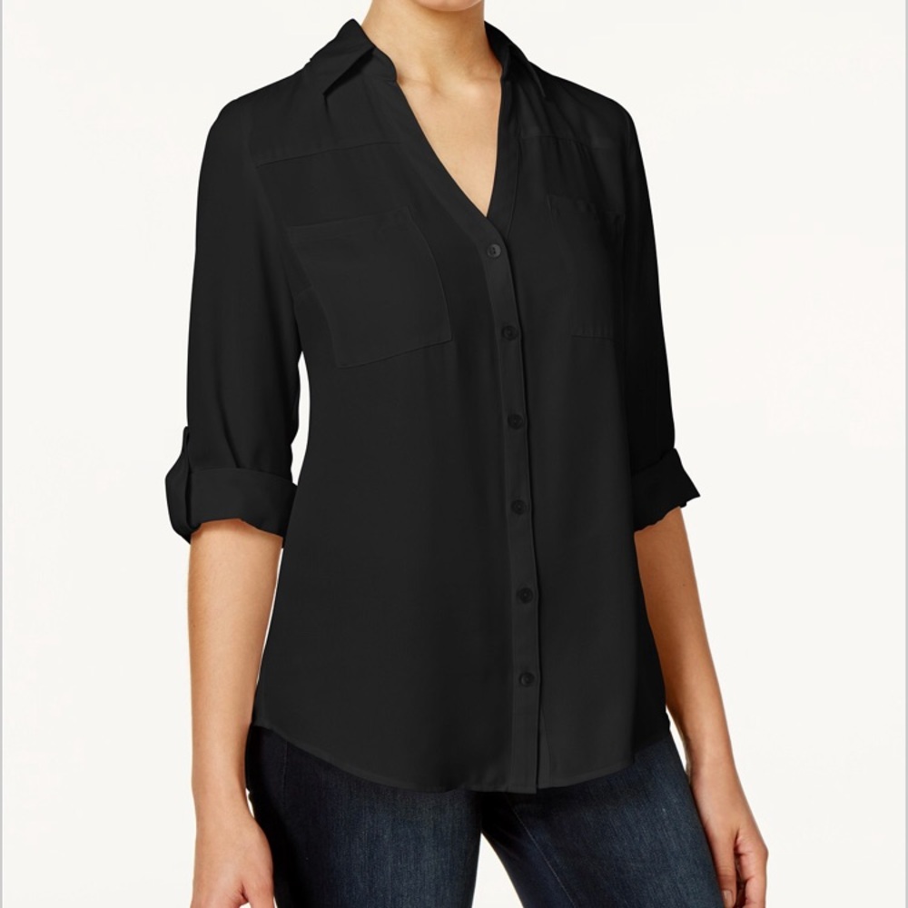 Black sparkle pocket blouse